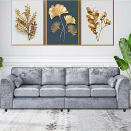Minimalist  4 Seater Full Back Crushed Velevt Sofa Silver - thumbnail 1