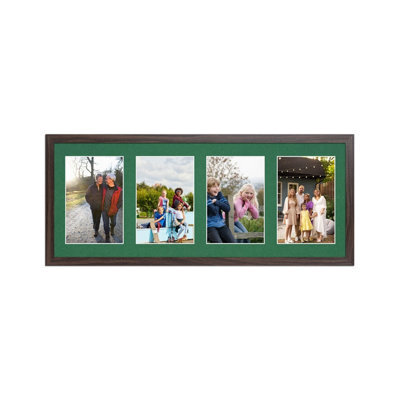 AK Frames 50X20Cm Walnut Sleek Multi Photo Frame With Emerald Mount - Holds 4 Apertures (4X) 6X4 Photos - image 1