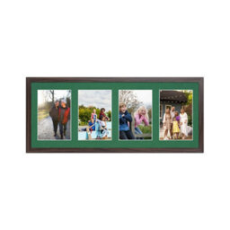 AK Frames 50X20Cm Walnut Sleek Multi Photo Frame With Emerald Mount - Holds 4 Apertures (4X) 6X4 Photos - thumbnail 1