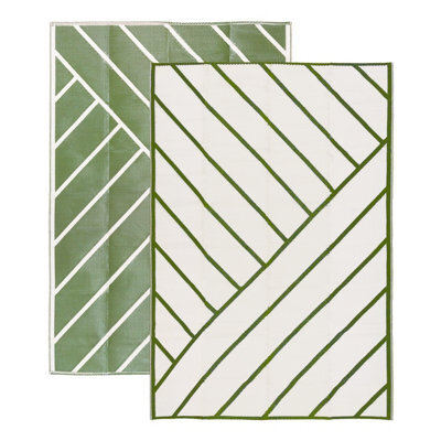 Relsy Large Garden Outdoor Rug For Patio, Olive Green & Cream Geo-Lines Waterproof Garden Rug 160 X 230Cm - image 1