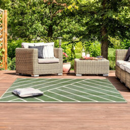Relsy Large Garden Outdoor Rug For Patio, Olive Green & Cream Geo-Lines  Waterproof Garden Rug 160 X 230Cm - thumbnail 3