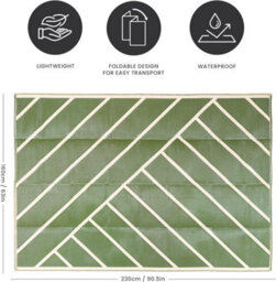 Relsy Large Garden Outdoor Rug For Patio, Olive Green & Cream Geo-Lines  Waterproof Garden Rug 160 X 230Cm - thumbnail 4