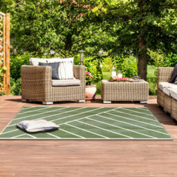 Relsy Large Garden Outdoor Rug For Patio, Olive Green & Cream Geo-Lines  Waterproof Garden Rug 160 X 230Cm - thumbnail 2