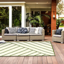 Relsy Large Garden Outdoor Rug For Patio, Olive Green & Cream Geo-Lines  Waterproof Garden Rug 160 X 230Cm - thumbnail 7