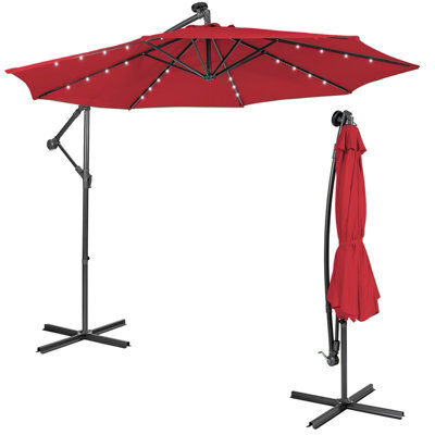 Costway 3 X 3M Cantilever Parasol Backyard Patio Offset Umbrella W/ 32 Solar-Powered Led Lights - image 1