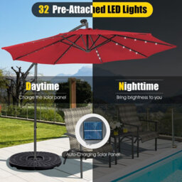 Costway 3 X 3M Cantilever Parasol Backyard Patio Offset Umbrella W/ 32 Solar-Powered Led Lights - thumbnail 6