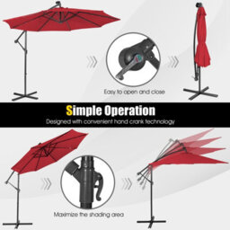 Costway 3 X 3M Cantilever Parasol Backyard Patio Offset Umbrella W/ 32 Solar-Powered Led Lights - thumbnail 7