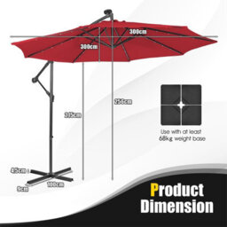 Costway 3 X 3M Cantilever Parasol Backyard Patio Offset Umbrella W/ 32 Solar-Powered Led Lights - thumbnail 2