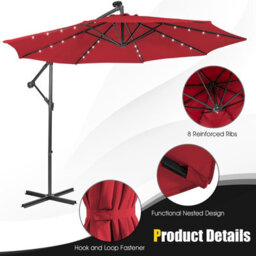 Costway 3 X 3M Cantilever Parasol Backyard Patio Offset Umbrella W/ 32 Solar-Powered Led Lights - thumbnail 8