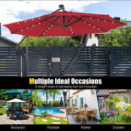 Costway 3 X 3M Cantilever Parasol Backyard Patio Offset Umbrella W/ 32 Solar-Powered Led Lights - thumbnail 9