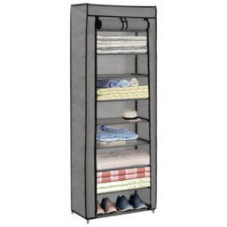 Berkfield Shoe Cabinet With Cover Grey 57X29X162 Cm Fabric - thumbnail 6