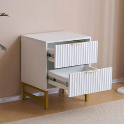 Kosy Koala Modern White Bedside Table With 2 Drawers And Gold Metal Legs, Elegant Storage Solution For Bedroom - thumbnail 2