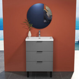 Sline 600mm Wall Mounted  Anthracite Bathroom Vanity Unit With Artificial Stone Basin,3 Soft Close Drawers For Storage,flat Packed