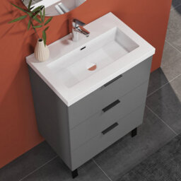 Sline 600mm Wall Mounted  Anthracite Bathroom Vanity Unit With Artificial Stone Basin,3 Soft Close Drawers For Storage,flat Packed - thumbnail 5