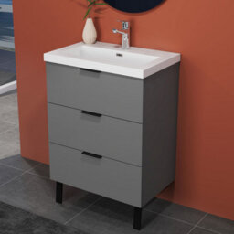 Sline 600mm Wall Mounted  Anthracite Bathroom Vanity Unit With Artificial Stone Basin,3 Soft Close Drawers For Storage,flat Packed - thumbnail 4