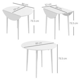 Homcom Foldable Dining Table, Round Drop Leaf Table, Wood Legs, White - thumbnail 3