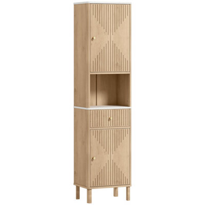Wyld Haus Fasu Slim Tall Bathroom Cabinet, Oak-Effect Wood Finish, Soft-Close Drawer, 41.5 X 30 X 168 Cm - image 1