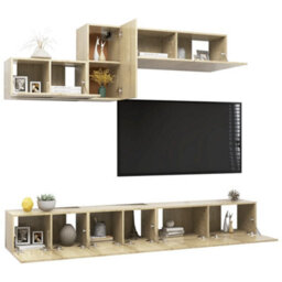 Berkfield 6 Piece Tv Cabinet Set Sonoma Oak Engineered Wood - thumbnail 3