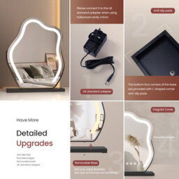 Emke Hollywood Makeup Mirror With 3 Colour Led Light 300X400mm 360 Rotation Irregular Hollywood Mirror Black Frame - thumbnail 4
