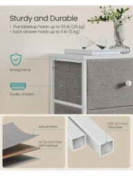 Songmics Drawer Storage Unit, Dresser With 5 Fabric Drawers, Tall And Slim,grey And Cream White - thumbnail 3
