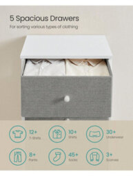 Songmics Drawer Storage Unit, Dresser With 5 Fabric Drawers, Tall And Slim,grey And Cream White - thumbnail 2