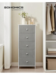 Songmics Drawer Storage Unit, Dresser With 5 Fabric Drawers, Tall And Slim,grey And Cream White - thumbnail 1