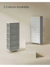 Songmics Drawer Storage Unit, Dresser With 5 Fabric Drawers, Tall And Slim,grey And Cream White - thumbnail 5