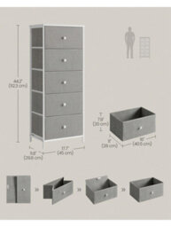 Songmics Drawer Storage Unit, Dresser With 5 Fabric Drawers, Tall And Slim,grey And Cream White - thumbnail 4