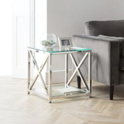 Julian Bowen Miami Glass Top Side Table - Glass And Silver - thumbnail 1