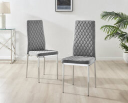 Furniturebox Palma Beige Stone Effect Round 4-6 Seater Pedestal Dining Table & 4 Grey Velvet Milan Silver Leg Chairs - thumbnail 4