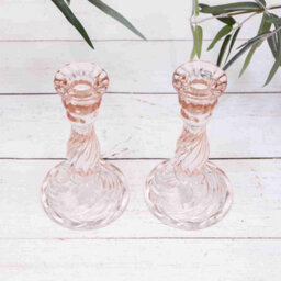 Annibells 2  Vintage Pink Twisted Glass Candlesticks (13327) - thumbnail 2