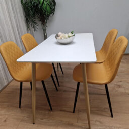 Kosy Koala Modern Rectangle White Dining Table Set With 4 Mustard Chairs Dining Room Furniture - thumbnail 5