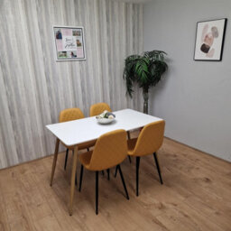 Kosy Koala Modern Rectangle White Dining Table Set With 4 Mustard Chairs Dining Room Furniture - thumbnail 1
