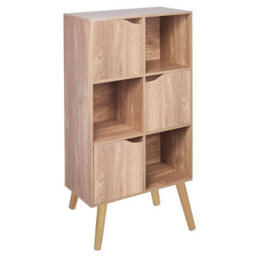 Urbn-Living Oak, Black - Oak 6-Tier 3-Door Cube Shelving Unit With Scandinavian Legs
