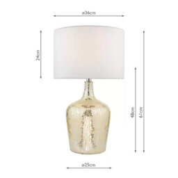 Xample Lolek Silver Glass Dual Light Table Lamp Mercury Finish Ivory Faux Silk Shade Textured Base Can Be Lit From Within B22 Bulb - thumbnail 2