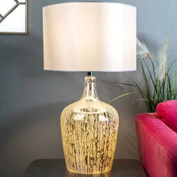 Xample Lolek Silver Glass Dual Light Table Lamp Mercury Finish Ivory Faux Silk Shade Textured Base Can Be Lit From Within B22 Bulb