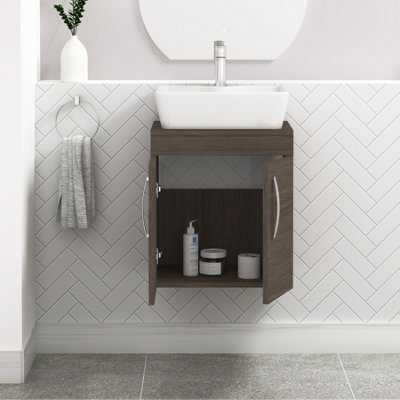 Royal Bathrooms Turin 500mm Wall Hung Vanity Unit 2 Door Grey Elm & Countertop Basin - Cube - image 1