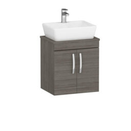 Royal Bathrooms Turin 500mm Wall Hung Vanity Unit 2 Door Grey Elm & Countertop Basin - Cube - thumbnail 4