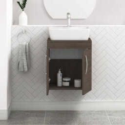 Royal Bathrooms Turin 500mm Wall Hung Vanity Unit 2 Door Grey Elm & Countertop Basin - Cube - thumbnail 3