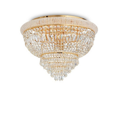 Ideal Lux Dubai Indoor 24 Lights Flush Chandelier Ceiling Lamp Gold, E14