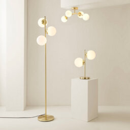 Valuelights Jas 2 Light Gold Metal Stem Bedside Table Lamp With White Frosted Glass Shades - thumbnail 8