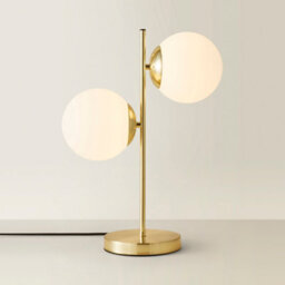 Valuelights Jas 2 Light Gold Metal Stem Bedside Table Lamp With White Frosted Glass Shades - thumbnail 6