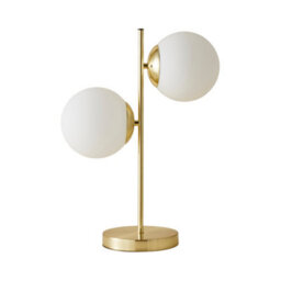 Valuelights Jas 2 Light Gold Metal Stem Bedside Table Lamp With White Frosted Glass Shades - thumbnail 2