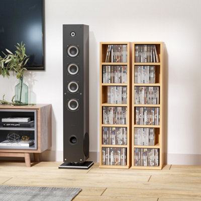 Homcom Set Of 2 Cd Storage Units With Adjustable Shelves Natural Wood Colour - image 1
