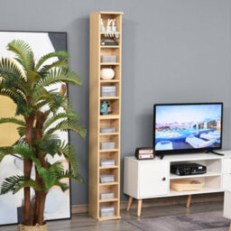 Homcom Set Of 2 Cd Storage Units With Adjustable Shelves Natural Wood Colour - thumbnail 4
