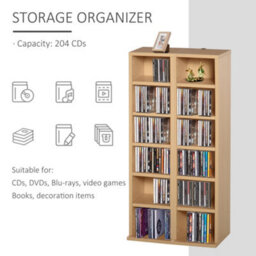 Homcom Set Of 2 Cd Storage Units With Adjustable Shelves Natural Wood Colour - thumbnail 5