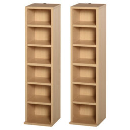 Homcom Set Of 2 Cd Storage Units With Adjustable Shelves Natural Wood Colour - thumbnail 2