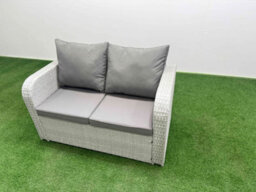 Fimous Light Grey Pe Wicker Rattan Garden Furniture Set Sofa Set Reclining Chair Rectangular Dining Table 5 Seater Footstool - thumbnail 4