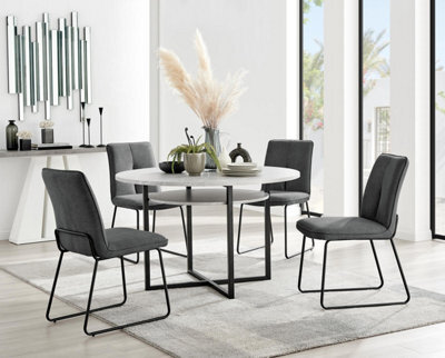 Furniturebox Uk Adley Grey Concrete Effect Storage Dining Table & 4 Dark Grey Halle Chairs - image 1