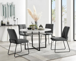 Furniturebox Uk Adley Grey Concrete Effect Storage Dining Table & 4 Dark Grey Halle Chairs - thumbnail 1